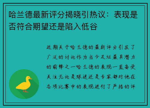 哈兰德最新评分揭晓引热议：表现是否符合期望还是陷入低谷