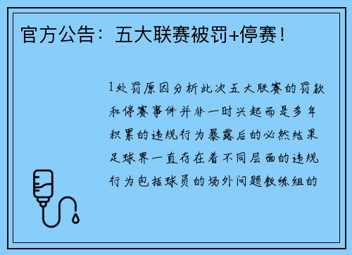 官方公告：五大联赛被罚+停赛！