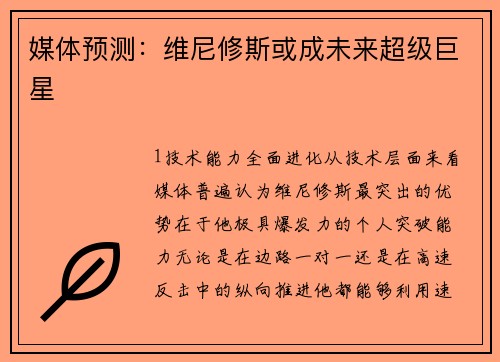 媒体预测：维尼修斯或成未来超级巨星